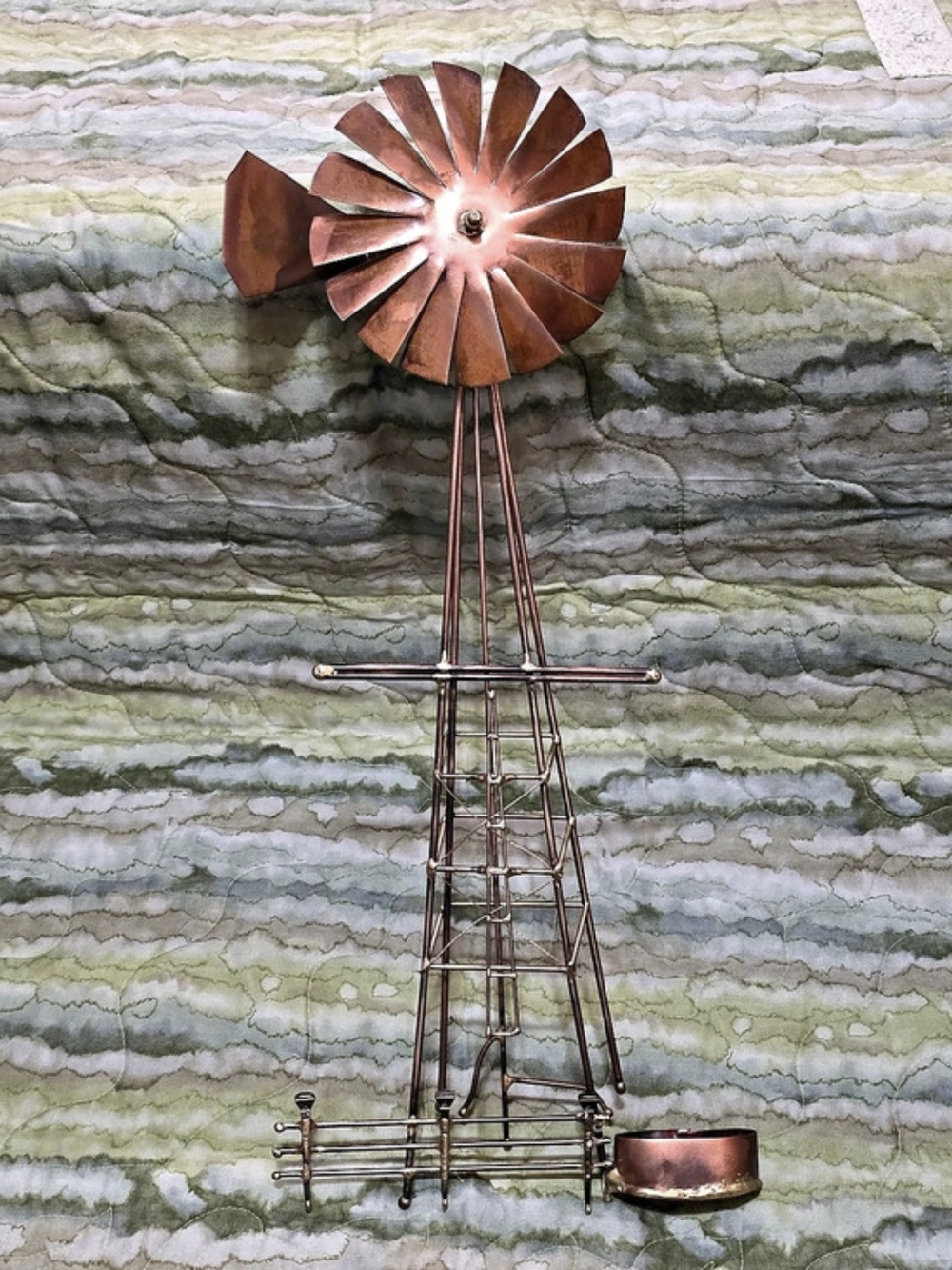 VTG Mid-Century Copper Brass Wire Windmill Sculpture Farmhouse Wall Art 17.5"x8"